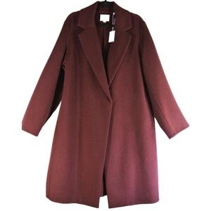 NWT Vince Classic Straight Wool Blend Coat in Burgundy Red | Women’s Plus 1X